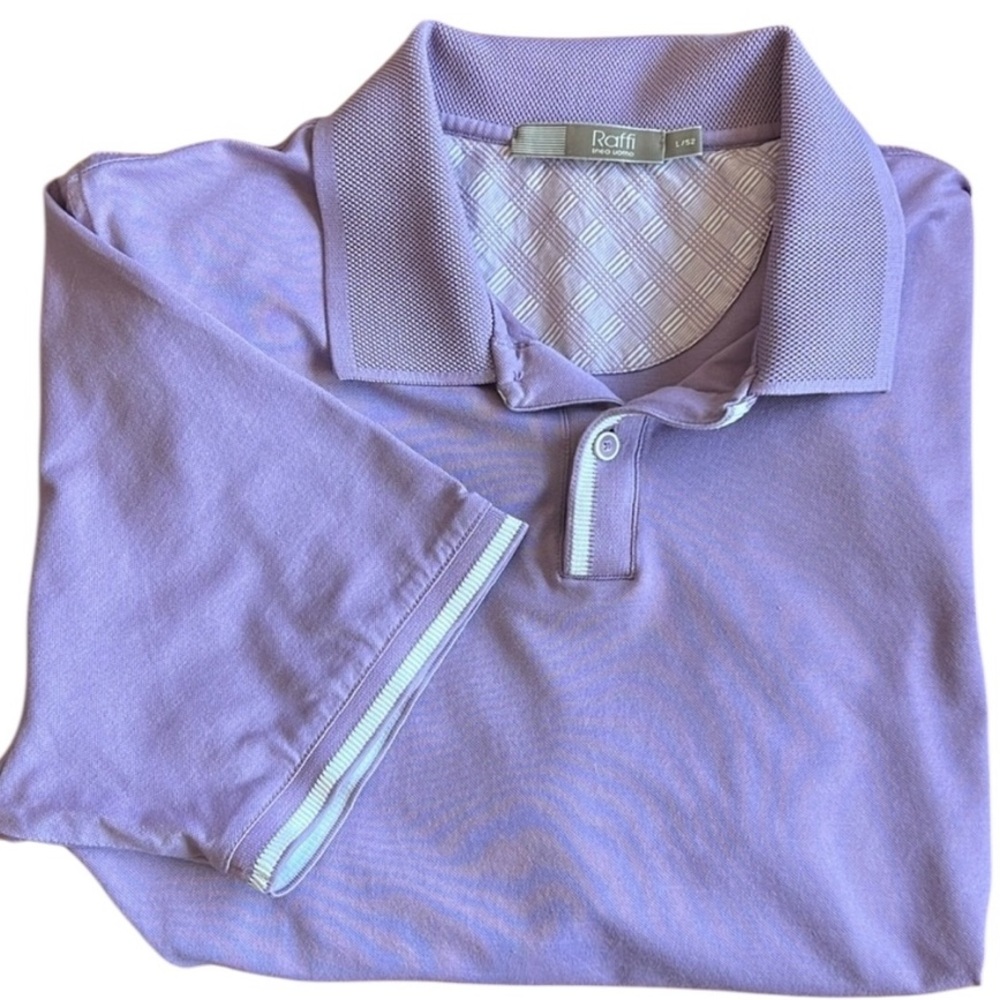 Raffi Polo Shirt Short Sleeve 100% Cotton Pique 2-Button Light Purple Large